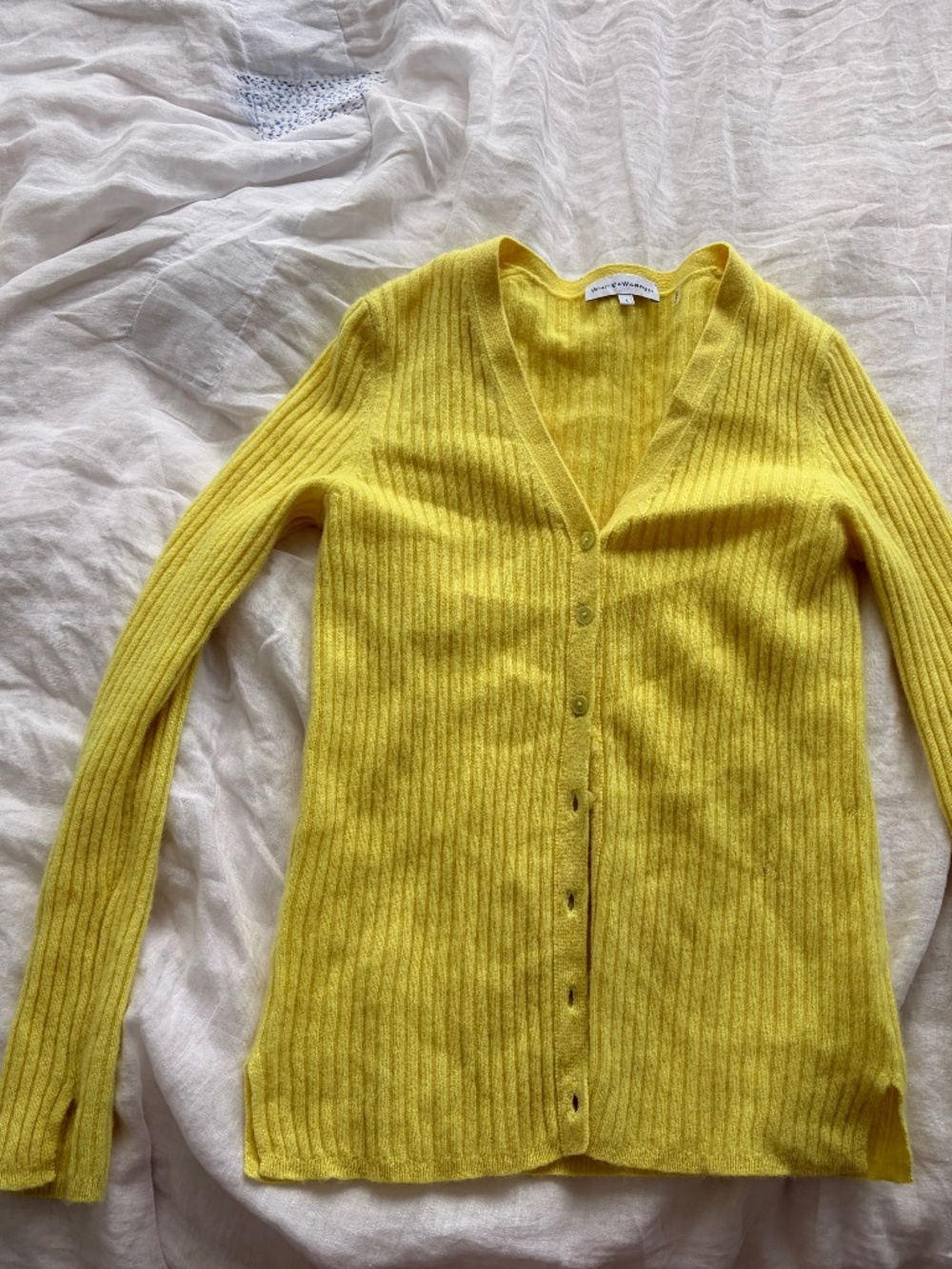 Bright Yellow Ribbed Cashmere Cardigan